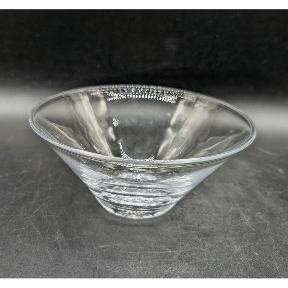 Simon Pearce Hartland Clear Hand Blown Glass Ribbed Bowl Signed Round Conical 6"